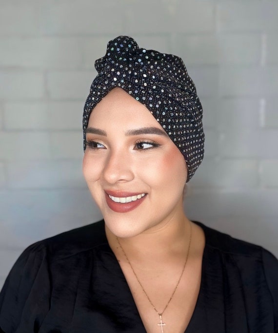 Black Sequin Turban, Silver Head Wrap, Turban Woman, Turban  display picture 1