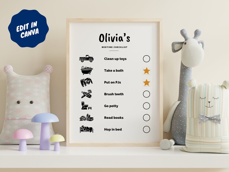 Baby Routine Letters Printable Toddler Bedtime Routine. Editable in Canva. Minimal Bedtime ...