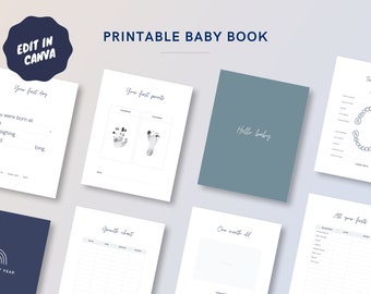 Afdrukbaar babymijlpaalboek. Geboorte tot 5 jaar. Bewerkbaar in Canva. Gepersonaliseerde omslag. Vintage kleuren. Direct PDF-download. Thuis afdrukken.