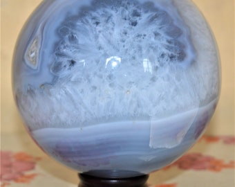 Natural Very Large 140MM Blue Lace Agate Chakra Stone Healing Power Sphere Ball With Stand