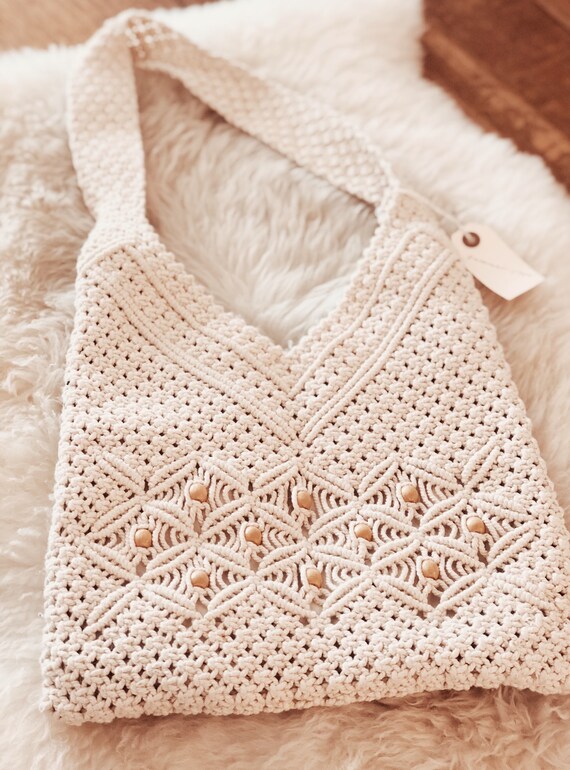 1970s Vintage Macrame Cotton Bag