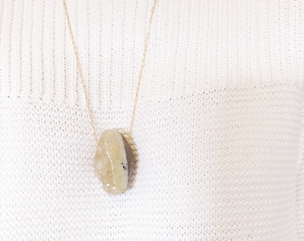 Handcrafted Raw Geode Crystal Quartz Goldfill Necklace .02