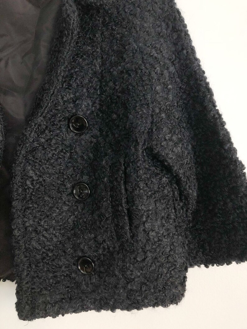 1950s Vintage Black Curly Sheep Fur Short Coat Double Breasted | Etsy