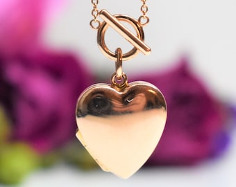 10 Karat Rose Pink Gold Heart Locket Toggle Necklace
