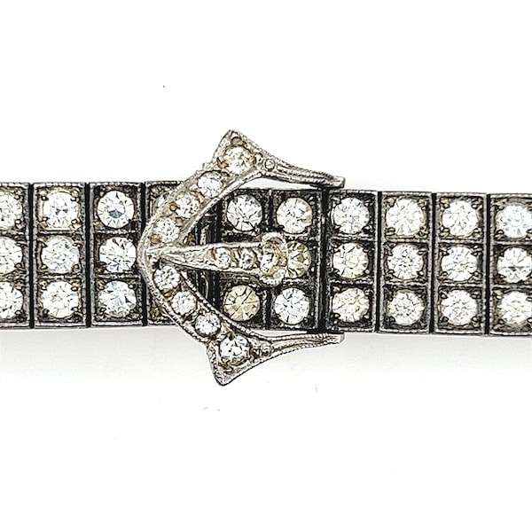 Art Deco Diambar Sterling Silver White Paste Buckle Bracelet