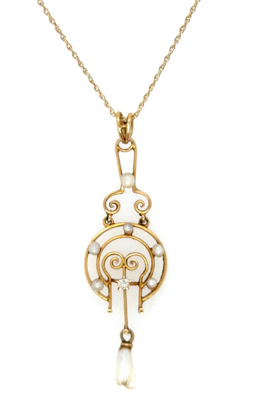 14k Gold Art Nouveau Diamond Pearl Lavalier Pendant Necklace - Etsy
