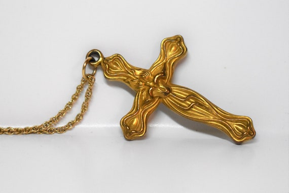 Huge Art Nouveau Bloomed Gold Cross Pendant