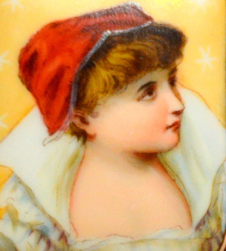 On Sale 19th Century Victorian Hand Painted Miniature on Porcelain with Gold Filled Twist Frame ON SALE image 1