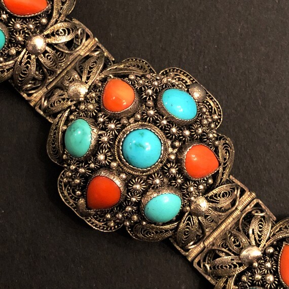 1920s Chinese Export Silver Coral Turquoise Cannet