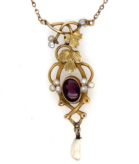 Art Nouveau Garnet & Pearl Necklace