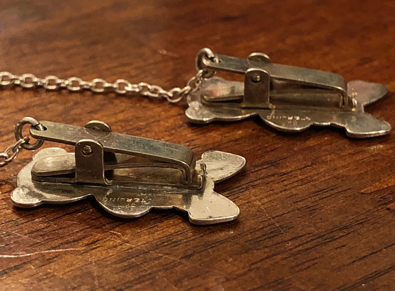 Vintage Sterling Silver Baby Teddy Bear Bib Clips