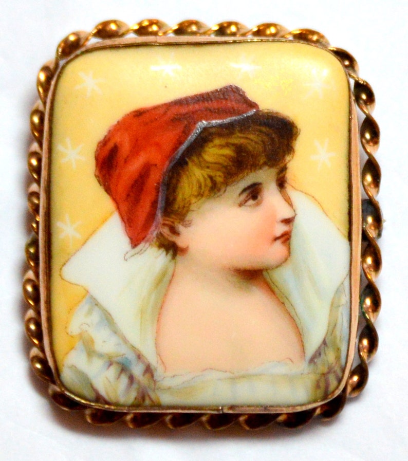 On Sale 19th Century Victorian Hand Painted Miniature on Porcelain with Gold Filled Twist Frame ON SALE image 2
