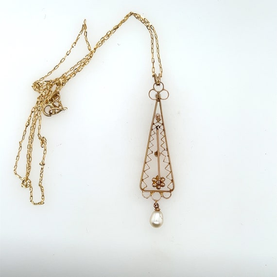 Antique Victorian 10k Gold Lavaliere Diamond Pear… - image 3