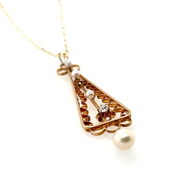 Antique Victorian 10k Gold Lavaliere Diamond Pear… - image 4