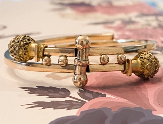 Victorian Etruscan Revival Gold Filled Hinged Cuff