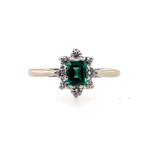 14k Emerald Cut Emerald and Diamond Ring