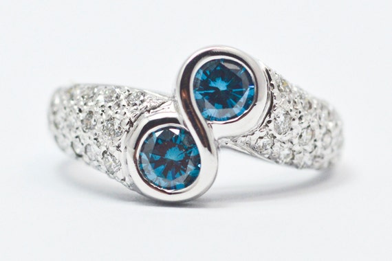 Gorgeous Blue and White Pave Diamond Infinity Ring - image 1