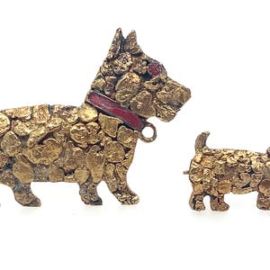 Set of Vintage Scottie or West Highland Terrier Mother & Child Pins Gold Nuggets on sterling