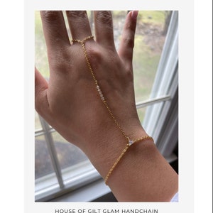 Dainty Gold Boho Chic Hand Chain Bracelet with crystal pendants