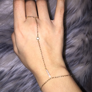 Dainty Gold Crystal Pendant Hand Chain Bracelet
