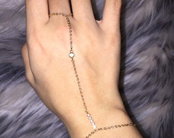 Dainty Gold Crystal Pendant Hand Chain Bracelet