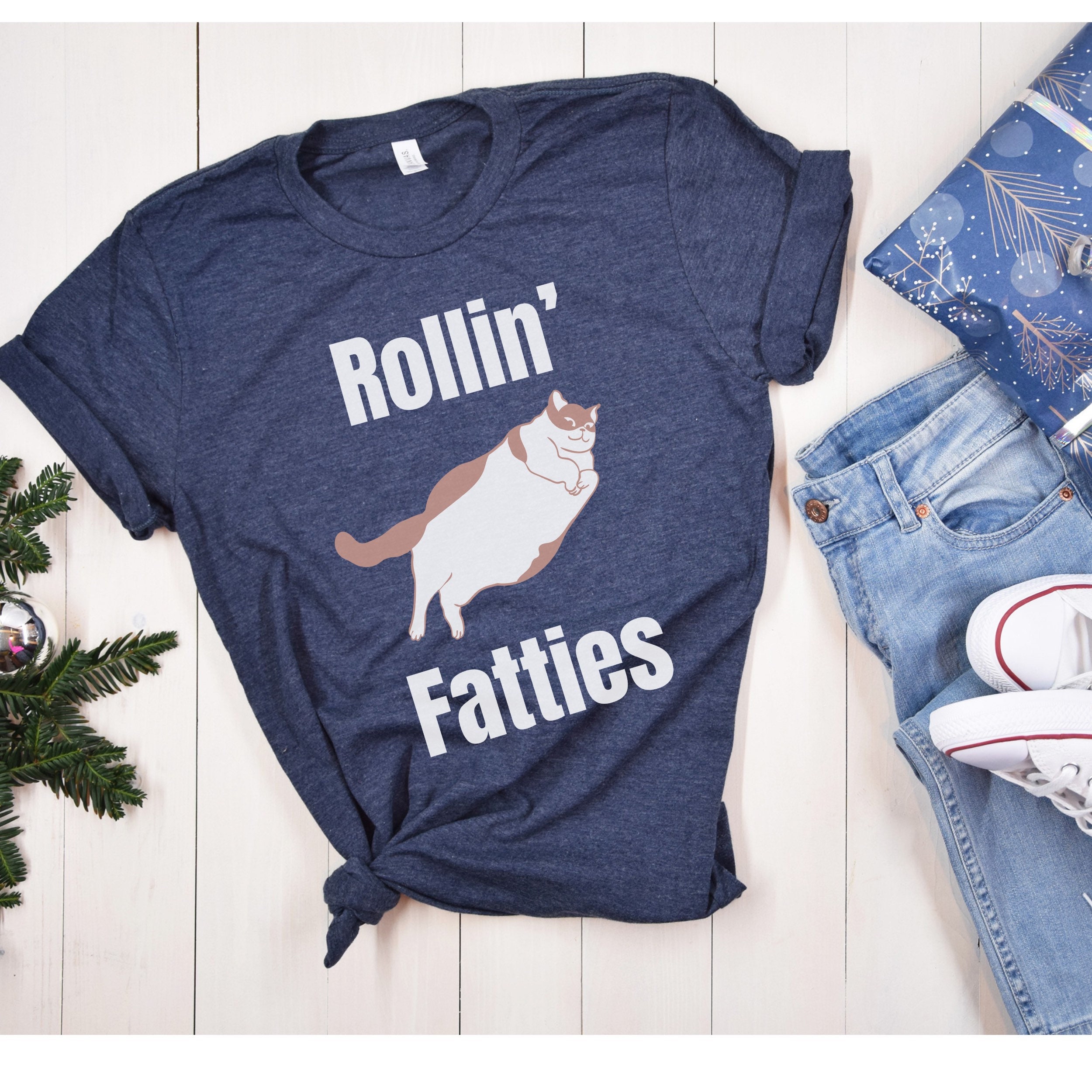 Rollin Fatties Fat Cat Tshirt Cat Shirt Funny Cat Themed Etsy