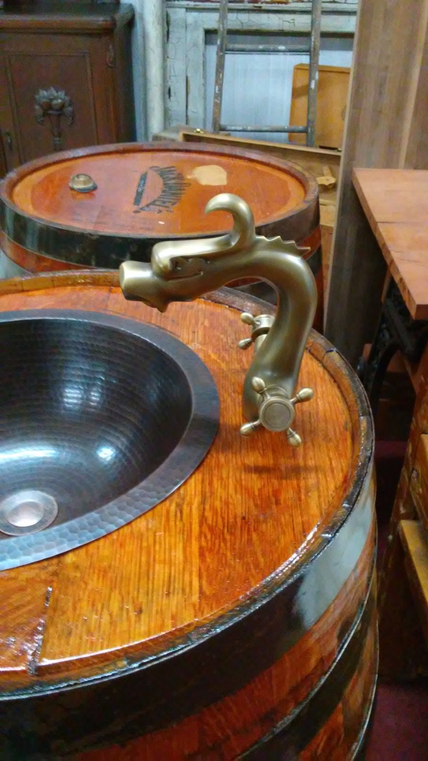 Jack Daniels Authentic Whiskey Barrel Sink With Dragon Faucet Etsy