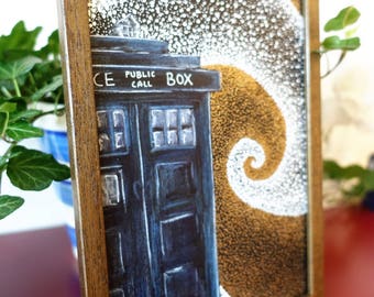 WIbbly Wobbly Whovian Original Framed mixed media painting.