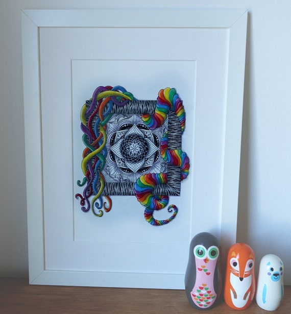 Resumen mandala de zentangle arco iris, mano dibuja ilustraciones