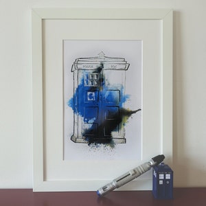 Tardis abstract style, doctor who art, geeky Print of my original painting.