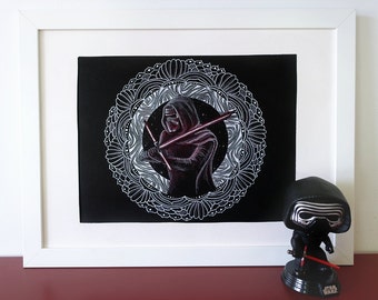 Kylo Ren mandala, geek zendoodle original drawing.