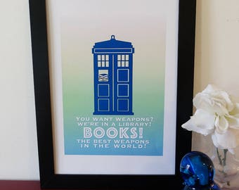 Book lover Tardis library. Whovian print for all geeky bookaholics.