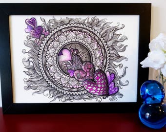 Heartstring, original Zentangle mandala illustration.
