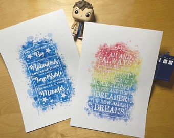 Inspirujące wydruki typograficzne akwarelowe Doctor Who