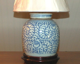 Chinese Ginger Jar Lamp Pair Antique Porcelain Canton Blue Etsy