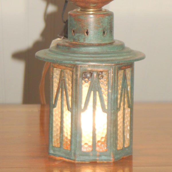 COPPER LANTERN Lamp BRASS Porch Light Hanging Mission Arts & Crafts Verdigris Rr