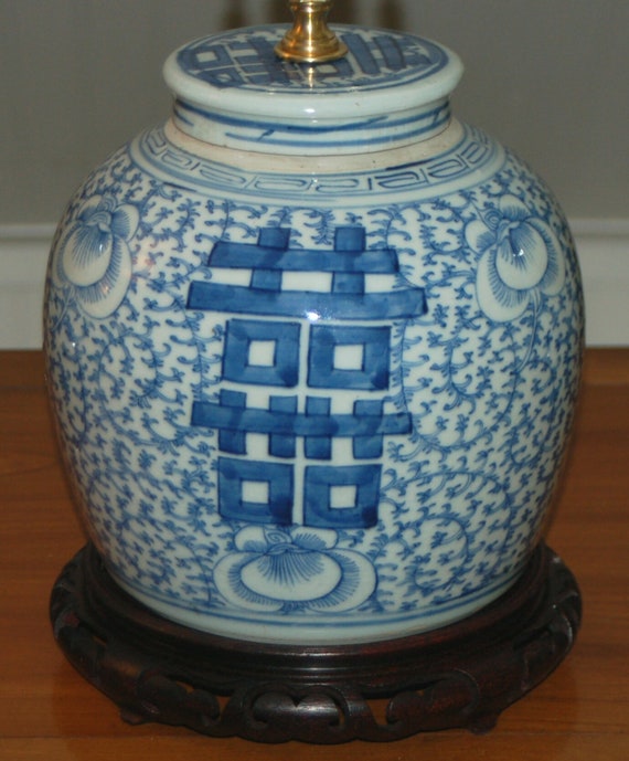 Antique Chinese Ginger Jar Lamp Blue White Porcelain Double Happiness 2 O Qing - Double Happiness Ginger Jar Lamp Antique Chinese Ginger Jar Lamp Blue White Porcelain Double Happiness 2 O Qing - Double Happiness Ginger Jar Lamp