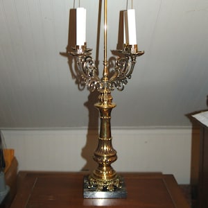 BRASS GIRANDOLE LAMP Baroque Bouillotte Large Multi-Arm Candelabra Gold Black Marble