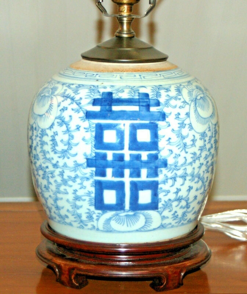 Chinese Ginger Jar Lamp Blue White Porcelain Double Happiness 3 A - Double Happiness Ginger Jar Lamp Chinese Ginger Jar Lamp Blue White Porcelain Double Happiness 3 A - Double Happiness Ginger Jar Lamp