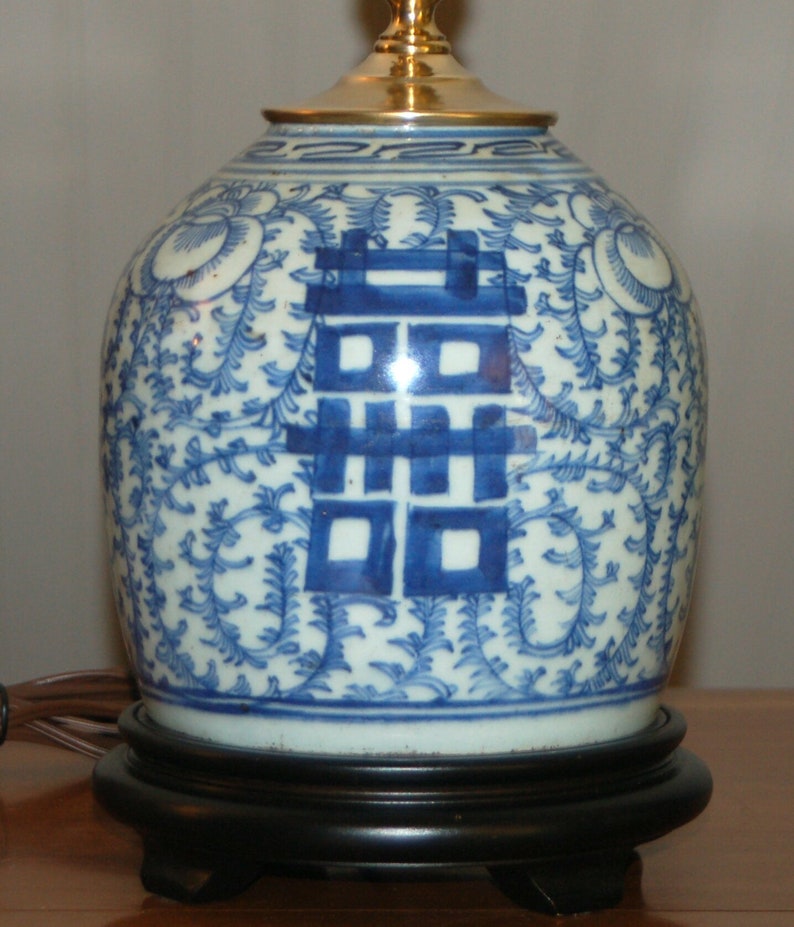 Antique Chinese Ginger Jar Lamp Blue And White Porcelain Double Happiness 2p Qing - Double Happiness Ginger Jar Lamp Antique Chinese Ginger Jar Lamp Blue And White Porcelain Double Happiness 2p Qing - Double Happiness Ginger Jar Lamp