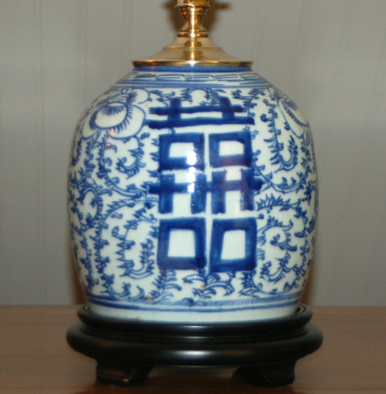 Antique Chinese Ginger Jar Lamp Blue And White Porcelain Double Happiness 2q Qing - Double Happiness Ginger Jar Lamp Antique Chinese Ginger Jar Lamp Blue And White Porcelain Double Happiness 2q Qing - Double Happiness Ginger Jar Lamp