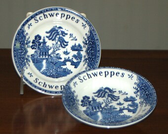 Wedgwood Schweppes Blue Willow Bar Tip Bowl Dish 4 3/4" Alcohol Advertising