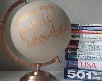 Hand painted globe. Travel gift. Wedding guest book. Custom globe. Travel quote