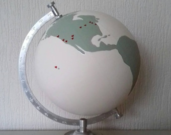 Hand painted globe. Unique designs and phrases. Travel or wedding gift / guestbook