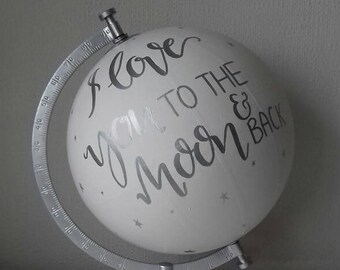 Wedding guest book globe. Travel theme. Custom globe. Painted globe. Globe guest book. I love you to the moon and back