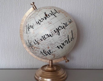 Wedding guest book globe. Painted globe. Travel theme. Guest book globe. Map. Travel couple. Song lyrics