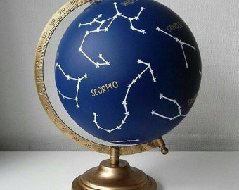 World globe. Custom globe. Painted globe. Zodiac. Star sign gift