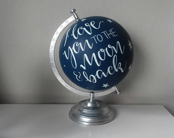 Wedding guest book globe. Travel theme. Custom globe. Painted globe. Globe guest book. I love you to the moon and back