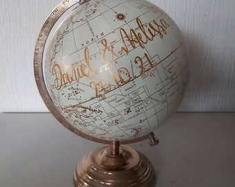 Wedding guest book globe. Painted globe. Travel theme. Guest book globe. Map. Travel couple