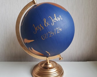 Hand Painted Globe -Wedding guest book. Travel gift. Custom globe. Wedding globe